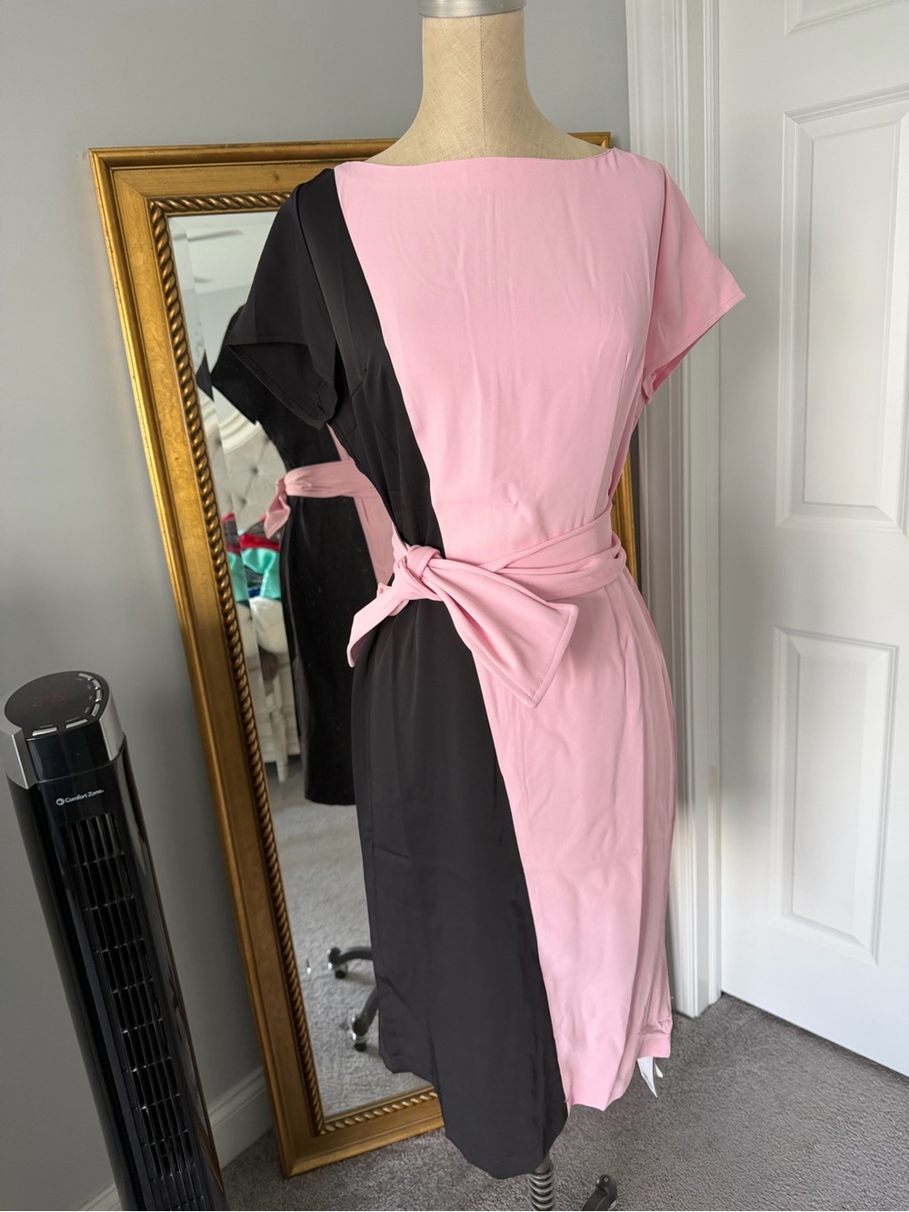 Colorblock Pink & Black Tie-Waist Dress